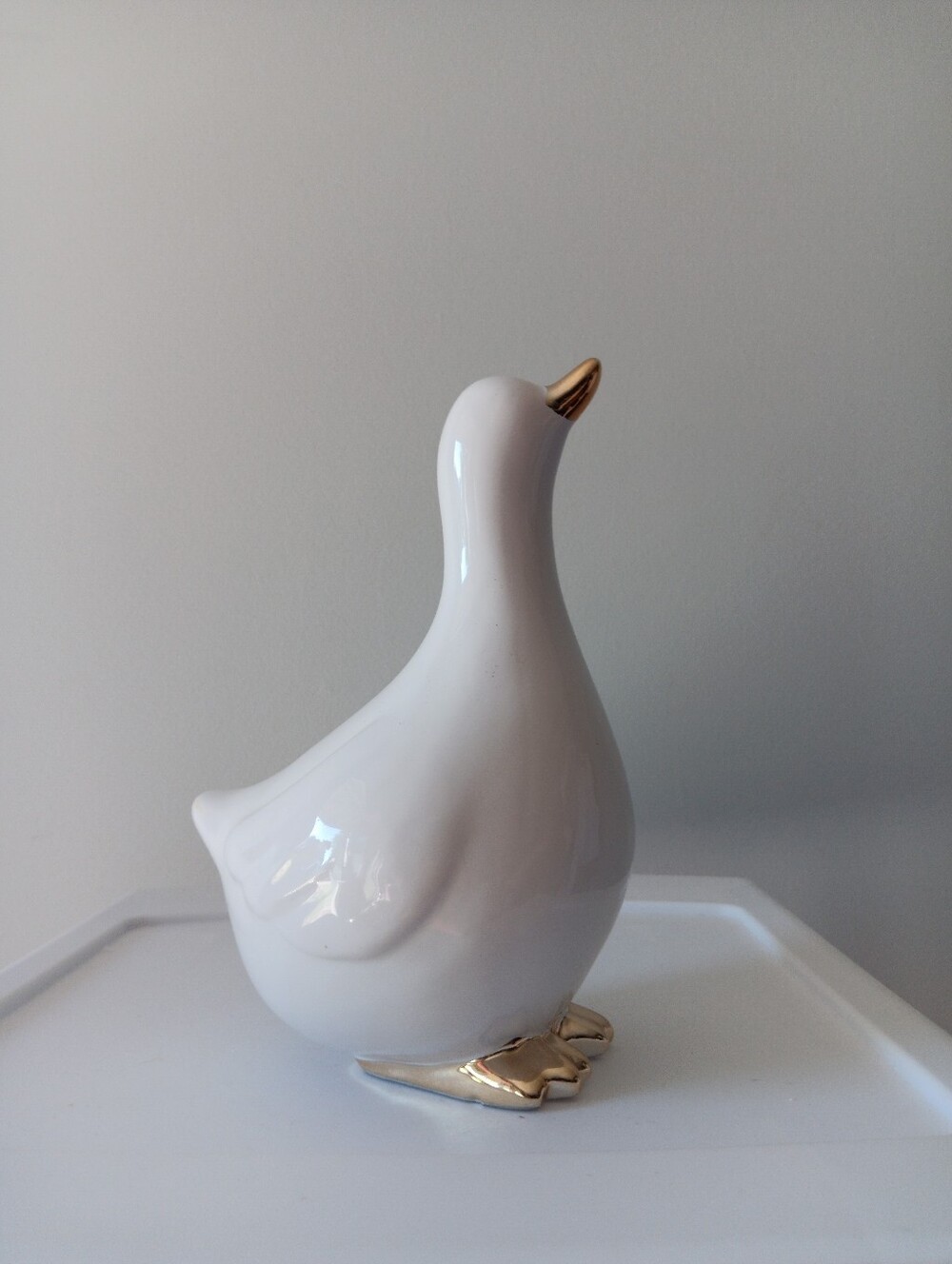 Ceramic Porcelain White Duck Figurine Gold Beak Feet Vintage Home Decor 8.5"